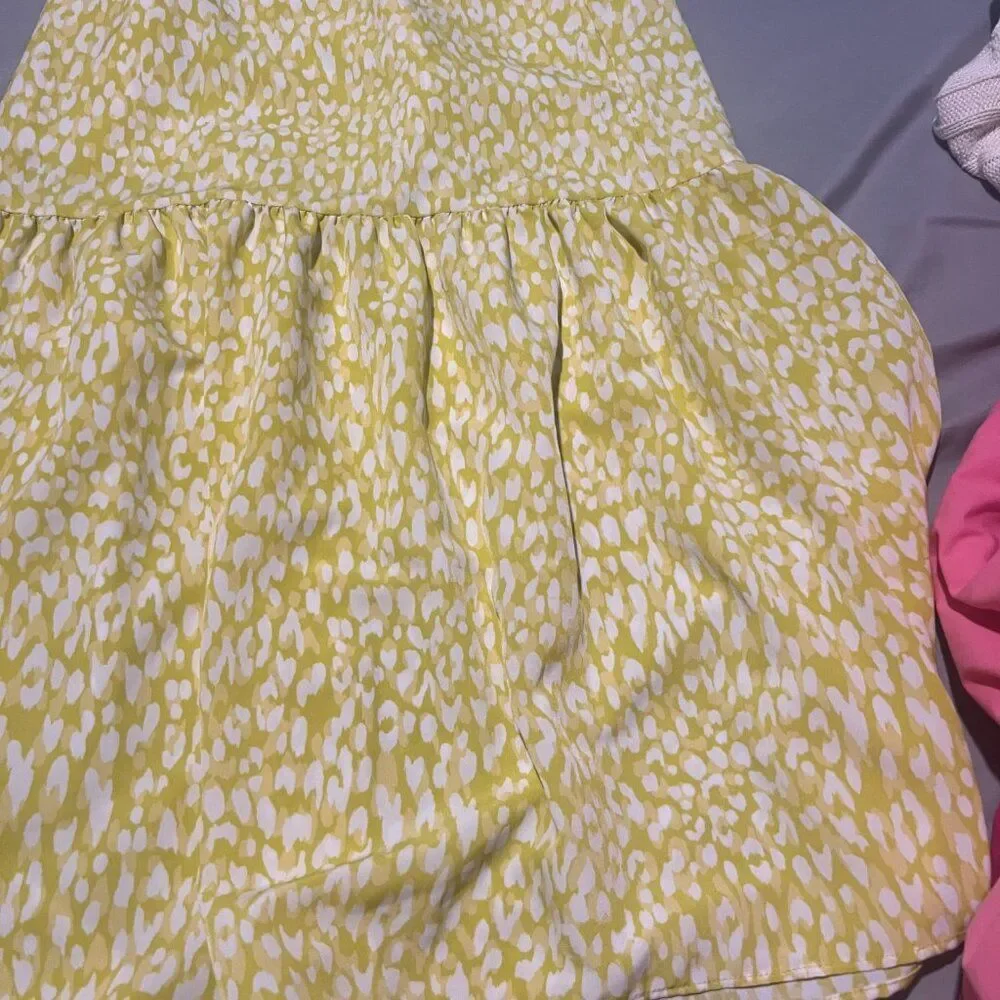 Who What Wear Yellow Citrus Leopard Print‎ Tiered Midi Skirt small